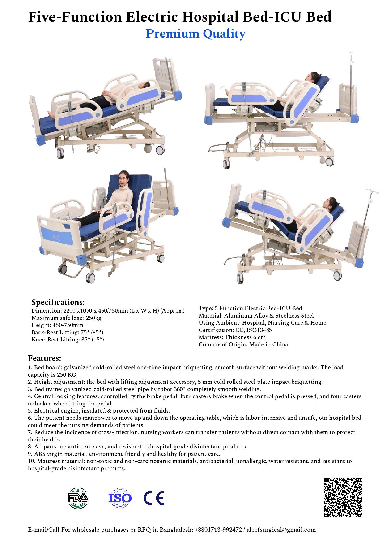 Five-Function Electric Hospital Bed-ICU Bed Premium Quality. Image