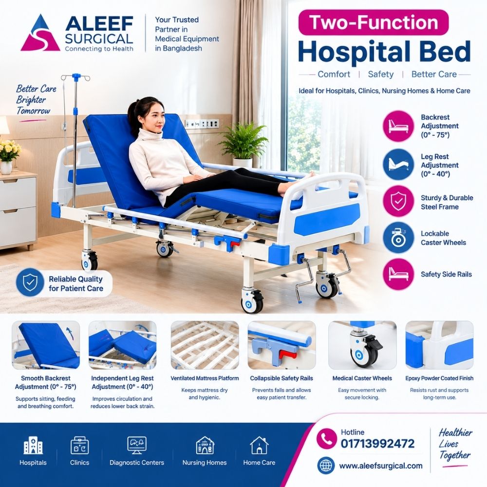 Two Function Manual Hospital Bed supplied by Aleef Surgical Bangladesh, Image of Aleef Surgical