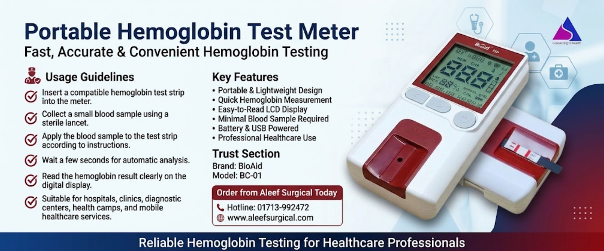 Portable Hemoglobin Test Meter Price in BD, Image of Aleef Surgical
